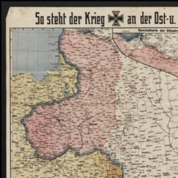 Ein gerahmtes Deutschland-Karte mit darüber liegendem Text: "So Steht der Krieg an der Ost-U."