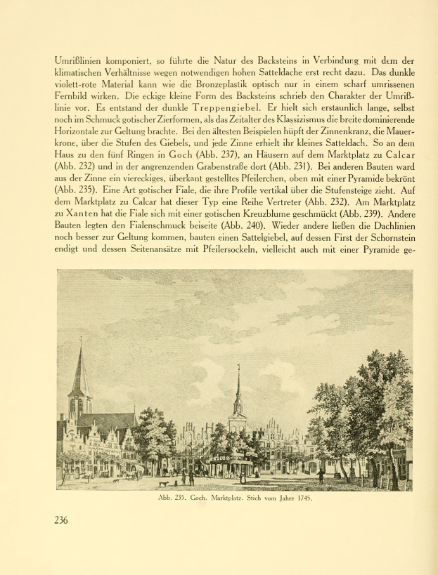 Ein aufgeschlagenes Buch mit einer Stadtansicht-Illustration, die Geb├Ąude, B├Ąume und Menschen zeigt, sowie begleitenden Text.
