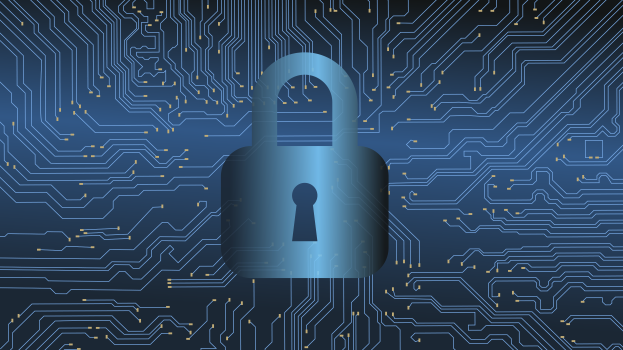 Ein Schloss auf einem Schaltkreis, das die Cybersecurity und Datenschutz symbolisiert.