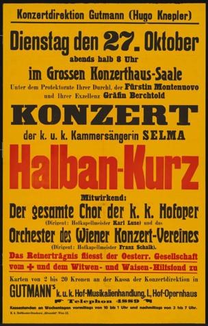 Gelbes Plakat wirbt für ein Konzert mit dem Titel "Konzert Halban-Kurz" in Berlin, Deutschland.