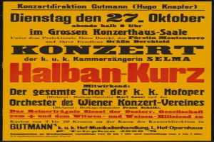Gelbes Plakat wirbt für ein Konzert mit dem Titel "Konzert Halban-Kurz" in Berlin, Deutschland.