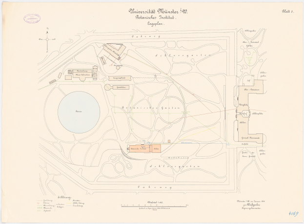 Detailierte Karte von Berlin, Deutschland, mit der Universität Münster in der Mitte, die Gebäude, Straßen und Annehmlichkeiten zeigt.