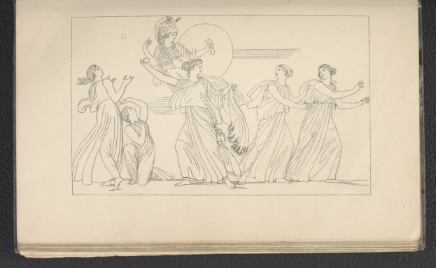 Ein Buchumschlag mit einer leuchtenden Illustration einer Gruppe von Frauen, die energisch im Einklang tanzen, mit detaillierter Kleidung und Gesichtern.