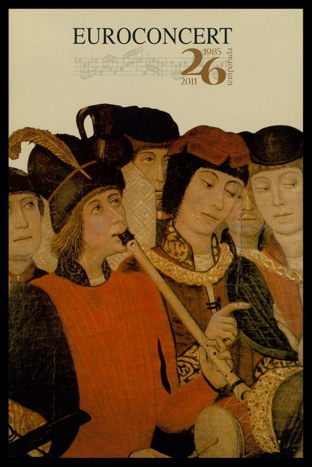 Plakat zum European Concert 26 mit einer Gruppe von Musikern, die Instrumente spielen, und Text mit Veranstaltungshinweisen.