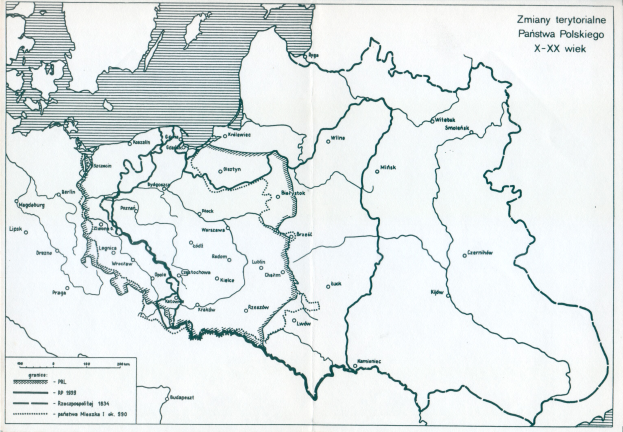 Ein Plakat mit einer detaillierten Karte von Polen und dem Umfang des polnischen Reichs, versehen mit Text und numerischen Daten.